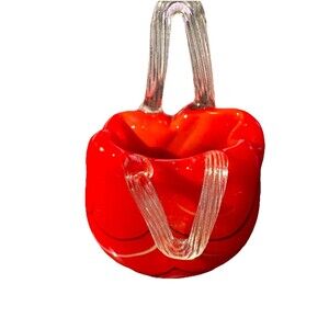 Murano Style Hand Blown Glass Purse Vase Red Mini Art Glass Vintage